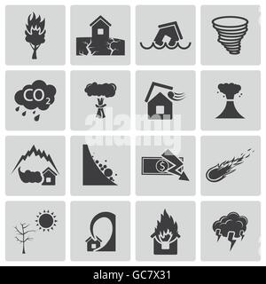 Vector black  disaster icons set Stock Vector
