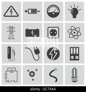 Vector black  electricity icons set Stock Vector