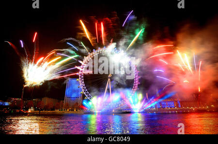 Customs and Traditions - New Years Eve - Fireworks - River Thames - London Stock Photo