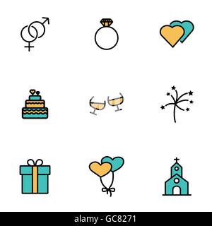 Trendy flat line icon pack for designers and developers. Vector line wedding icon set Stock Vector