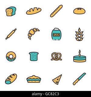 Trendy flat line icon pack for designers and developers. Vector line bakery icon set Stock Vector