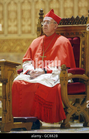 Cardinal Sean Brady Catholic Primate of all Ireland during a service for Cardinal Cathal Daly at St Patricks Cathedral in Armagh where he will lie in state before his funeral mass on Tuesday. Stock Photo