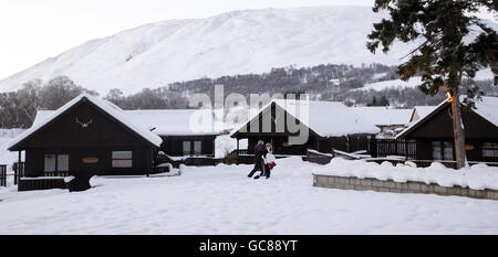 General view showing snowy conditions in Braemar, Scotland, as snow and ice continued to cause havoc across Britain. Stock Photo