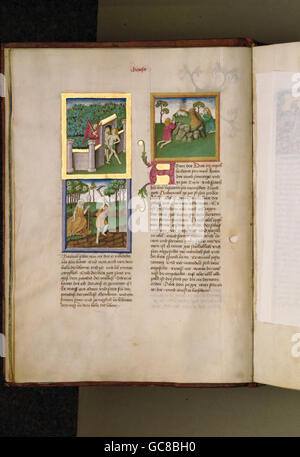 religion, christianity, books, book of hours, manuscript, Germany, 15th century, prayer, script, Adam, Eve, paradise, middle ages, Old Testament, Book of Genesis, historic, historical, medieval, people, Additional-Rights-Clearences-Not Available
