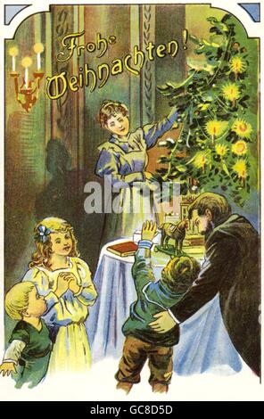 Christmas, Christmas Eve, family, Merry Christmas, postcard, Germany, 1915, Additional-Rights-Clearences-Not Available Stock Photo