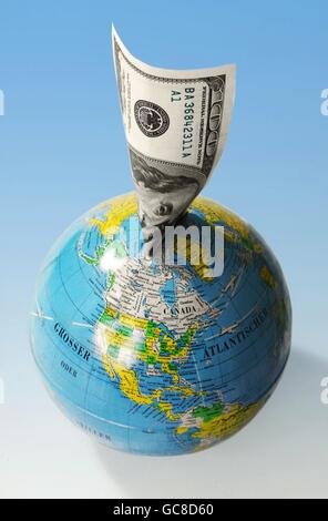 money / finances, money box, dollar in a globe as money box, Germany, circa 1960, Additional-Rights-Clearences-Not Available