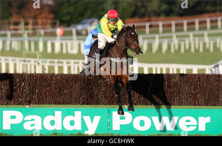 Picture shows Sizing Europe and jockey Andrew Lynch go on to win the Bord Na Mona Nature Novice Steeplechase during the Christmas Festival at Leopardstown Racecourse, Dublin, Ireland. Stock Photo