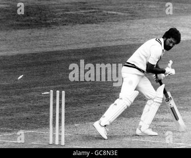 Pakistan's Zaheer Abbas cuts a ball from Ian Botham at Lord's on the second day of the second test between Stock Photo