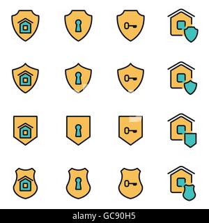 Trendy flat line icon pack for designers and developers. Vector line home security icon set Stock Vector