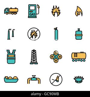 Trendy flat line icon pack for designers and developers. Vector line natural gas icon set Stock Vector