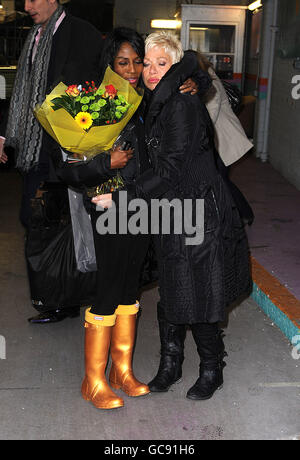 Sinitta (left) and Denise Welch leave the ITV studios in south east London. Stock Photo