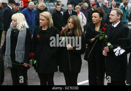 (2nd left - right) sisters, Samantha Brown and Stephanie Brown and parents, Tracy Leslie and Stephen Brown, of Rifleman James Brown of 3rd Battalion The Rifles, follow his coffin through the streets of Petts Wood, Kent following his death in Afghanistan. Stock Photo
