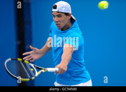 Tennis - Australian Open 2010 - Practice Day - Melbourne Park. Australian Open title holder Rafael Nadal during practice prior to the start of The Australian Open at Melbourne Park Stock Photo