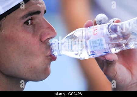 Tennis - Australian Open 2010 - Practice Day - Melbourne Park. Australian Open title holder Rafael Nadal during practice prior to the start of The Australian Open at Melbourne Park Stock Photo
