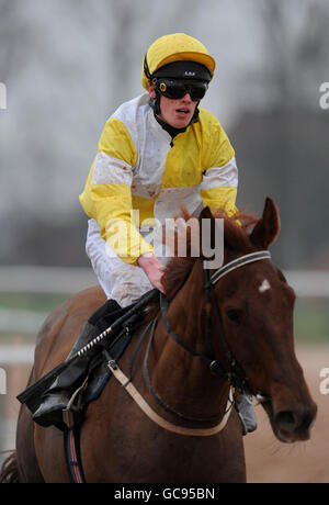 Jockey Barry McHugh on Quiet Mountain after the victorchandler.com Median Auction Maiden Stakes Stock Photo
