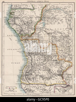 COLONIAL CENTRAL AFRICA. French Congo Free State Portuguese West Af. , 1897 map Stock Photo