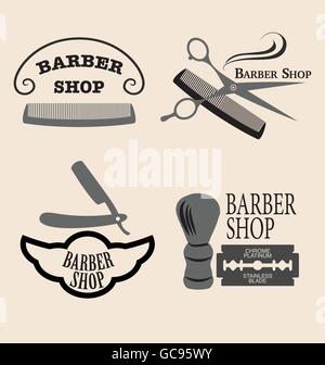 Vector set of vintage barber shop emblems. Stock Vector