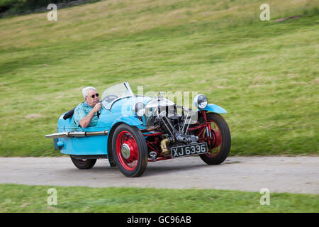 1933 30s thirties blue Morgan Super Sports 1100cc petrol pre-war sports car at Lakeland Classic Car Rally Organised by Mark Woodward Classic Events and features over 400 classic sports cars and restored vehicles. Stock Photo