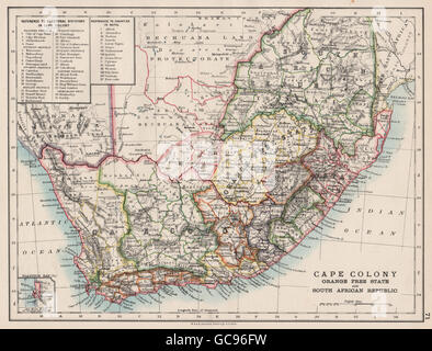 COLONIAL SOUTH AFRICA. Cape Colony. Orange Free State. SA Republic, 1897 map Stock Photo