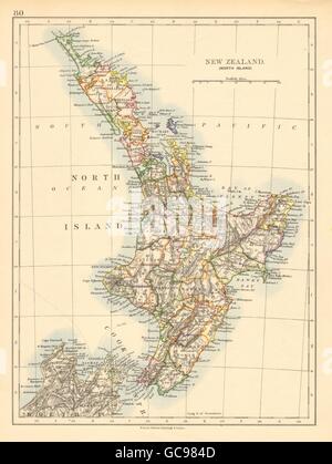 NORTH ISLAND NEW ZEALAND. Showing counties telegraph cables. JOHNSTON, 1897 map Stock Photo