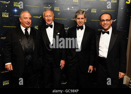 (left to right) Sir Philip Green, Harold Tilman, Stuart Rose and Theo Paphitis arrive at the Retail Trust London Ball at the Grosvenor House Hotel in London. Stock Photo