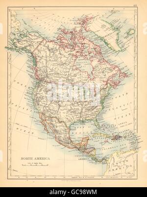NORTH AMERICA POLITICAL. Greenland 'Danish America' USA Canada Mexico, 1897 map Stock Photo