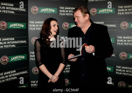 Irish actress Nora-Jane Noone star of the new feature Savage with actor Brendan Gleeson at a photocall in the Merrion Hotel Dublin, for the launch of the Jameson Dublin International Film Festival 2010. Stock Photo