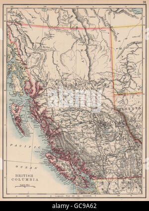 BRITISH COLUMBIA. Province map. Railroads. Vancouver island. JOHNSTON, 1897 Stock Photo