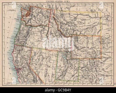 USA NORTH WEST. Washington Oregon ID MT WY Utah Nevada CA.JOHNSTON, 1897 map Stock Photo