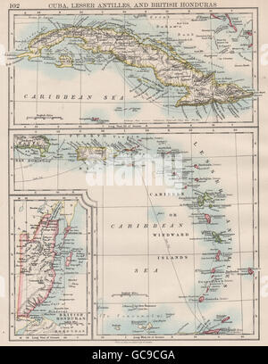 CARIBBEAN ISLANDS.Cuba British Honduras Caribbee/Windward. JOHNSTON, 1897 map Stock Photo