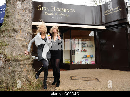 Amanda Holden (left) and Gina Hemmings at the opening of Gina Hemmings' new health and beauty shop in Kew, west London. Stock Photo