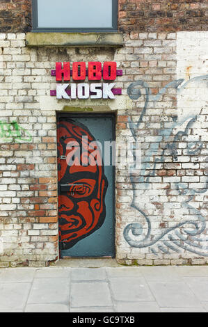 Hobo Kiosk doorway in Baltic triangle area of Liverpool Stock Photo