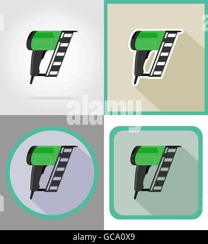 electric nailer tools for construction and repair flat icons vector illustration isolated on background Stock Vector