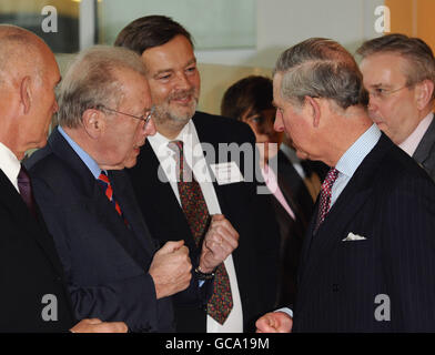 The Prince of Wales meets Sir David Frost during his visit to the University College London Hospital. Stock Photo