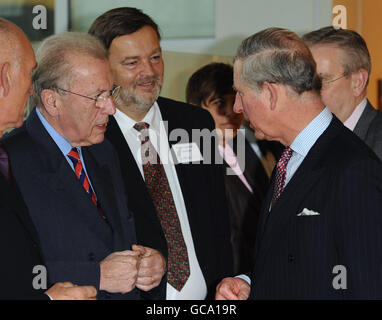 The Prince of Wales meets Sir David Frost during his visit to the University College London Hospital. Stock Photo