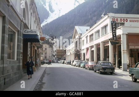 geography / travel, France, Chamonix, street scenes, street scene with view of the old village, April 1966, Additional-Rights-Clearences-Not Available Stock Photo