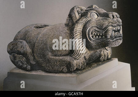 fine arts, Mesoamerica, Aztec, sculpture, stone vesel in shape of a holy Jaguar, Oelocuauhxicalli, Mexico, 15th century, Museo Nacional de Antropologia, Cuidad Mexico, , Artist's Copyright has not to be cleared