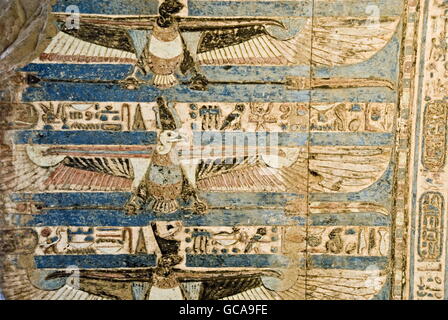 fine arts, ancient world, Egypt, Kom Ombo, temple of Horus and Sobek, coloured relief, vultures, Artist's Copyright has not to be cleared Stock Photo