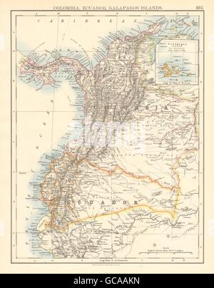 ANDEAN STATES. Colombia (inc. Panama) Ecuador. South America.JOHNSTON, 1897 map Stock Photo
