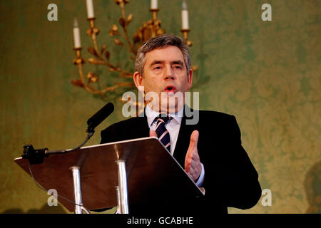Prime Minister Gordon Brown speaks during a press conference after a deal was announced about Northern Ireland's power-sharing government. Stock Photo
