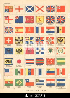 NATIONAL FLAGS. Ensigns, Royal & Imperial Standards. JOHNSTON, 1897 old map Stock Photo