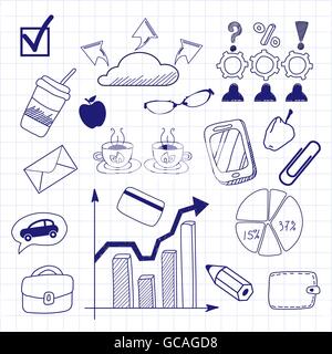 Business doodles seamless pattern background Stock Vector