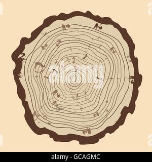 Tree rings  and saw cut tree trunk. vintage style Stock Vector