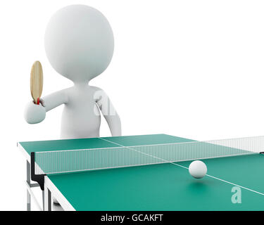 3d renderer image. White people playing ping pong. Sport concept. Isolated white background. Stock Photo