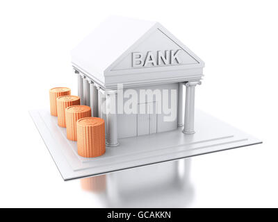 3d renderer image. Bank building against isolated white background ...