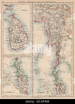 BURMA CEYLON SIAM MALAY PENINSULA. Assam Singapore Thailand, 1900 ...