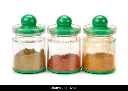 spices in jars isolated on white background Stock Photo