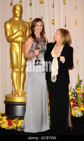 Kathryn Bigelow and Barbra Streisand (right) with the award for Achievement in Directing recieved for The Hurt Locker at the 82nd Academy Awards, at the 82nd Academy Awards at the Kodak Theatre, Los Angeles. Stock Photo