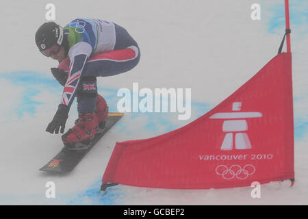 Great Britain's Adam McLeish during his first qualifying run in the Men's Snowboard Parallel Giant Slalom during the 2010 Winter Olympics at Cypress Mountain, Vancouver, Canada. Stock Photo