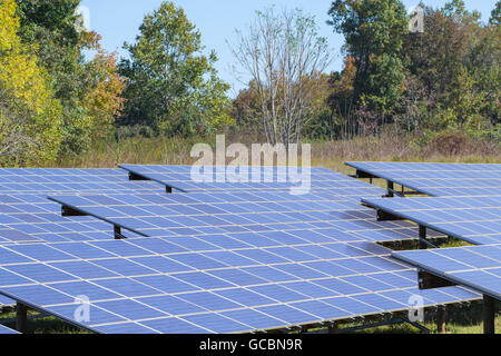Solar panel array on a bright sunny day in rural North Carolina. Stock Photo